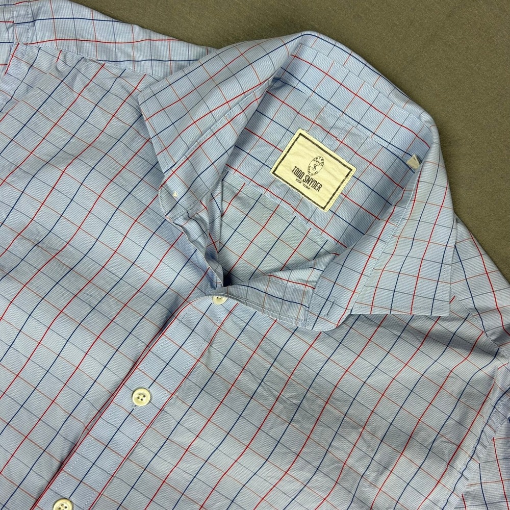 Todd Snyder Button Down Shirt Grid Check Mens 16 34/35 Blue‎